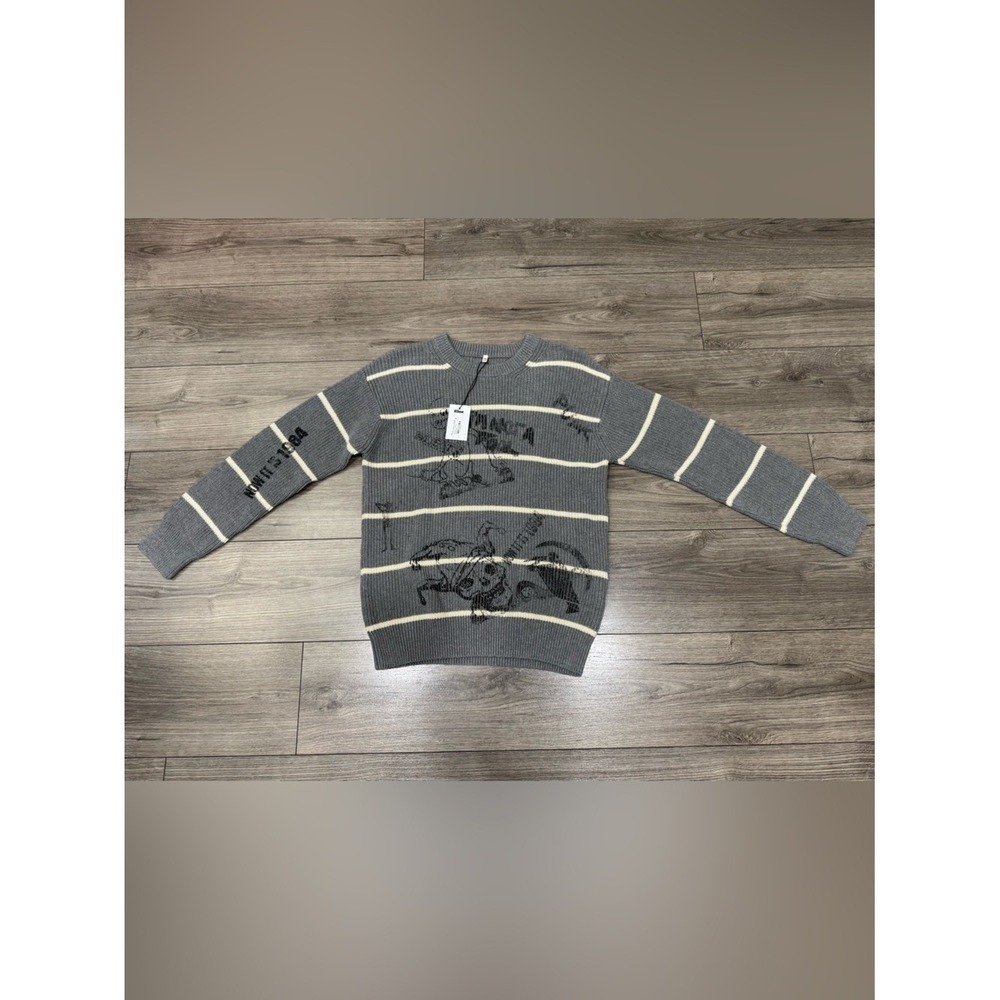 NWT R13 Striped Boyfriend Sweater in Heather Gray With Graphics Sz XS